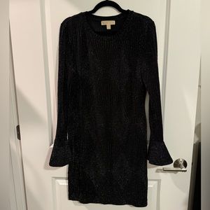 MICHAEL Michael Kors Metallic Bell-Sleeve Dress, black/silver, size large